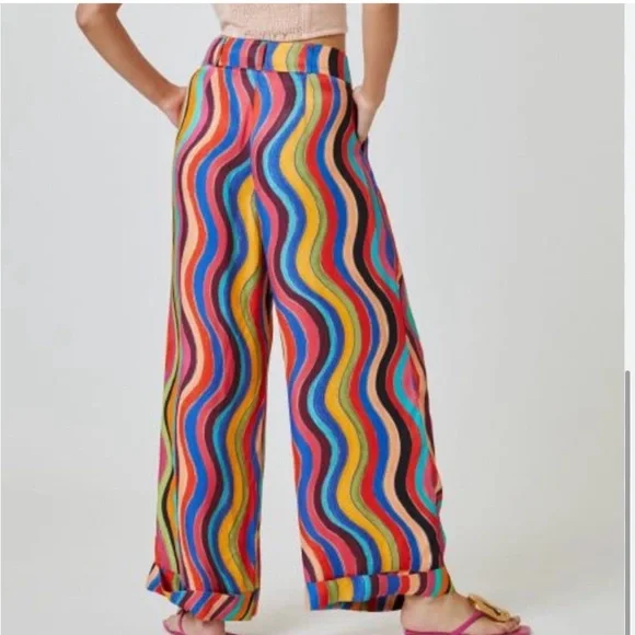 Farm Rio X Anthropology Colorful Wave Pattern Women's Pants - Picture 2 of 3